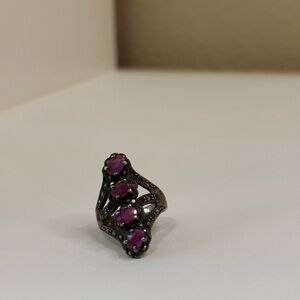 Vintage 925 Silver Pink Ruby Ring Filigree Marcasite Size 8